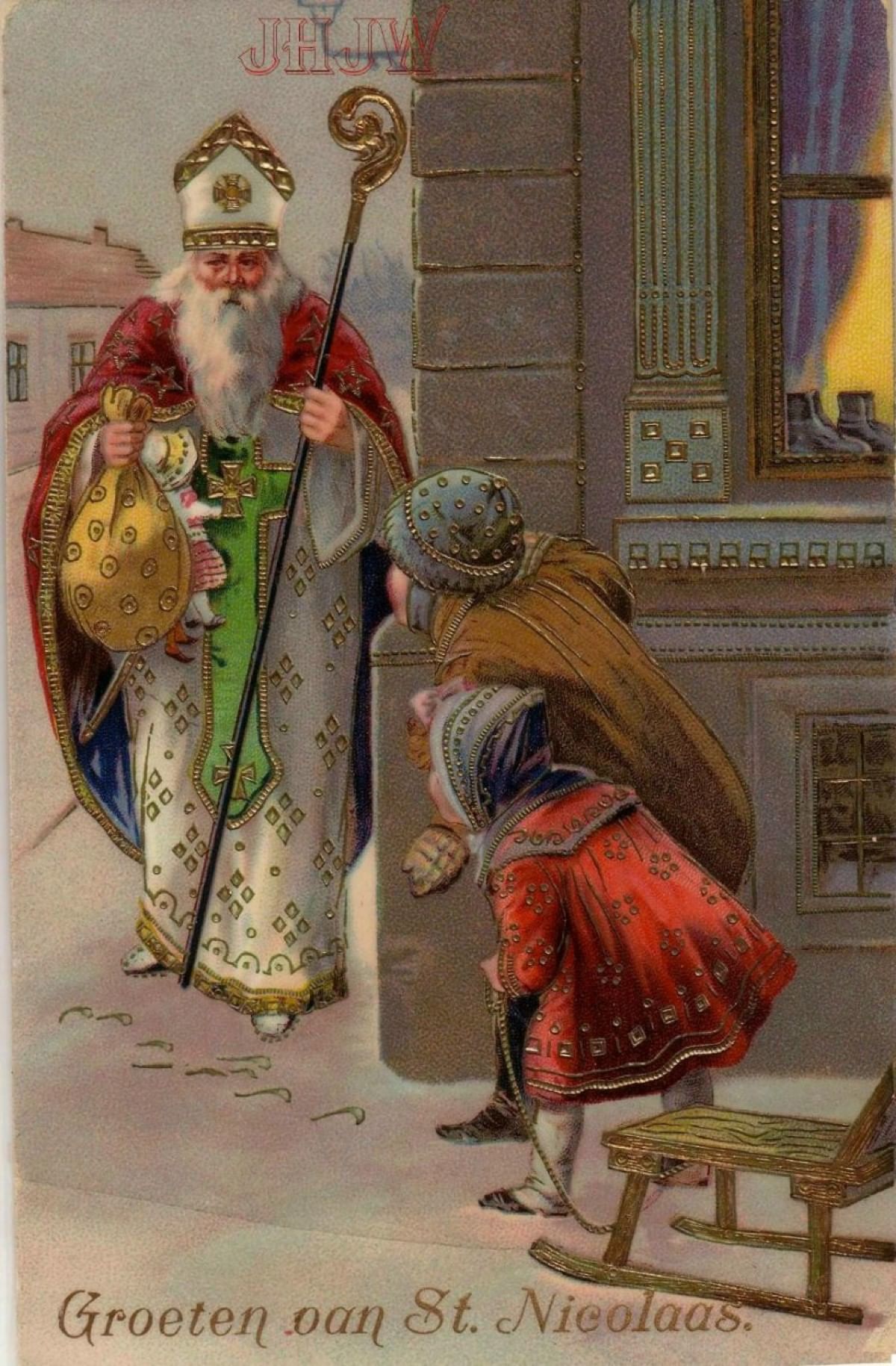 Старая немецкая открытка со святым Николаем